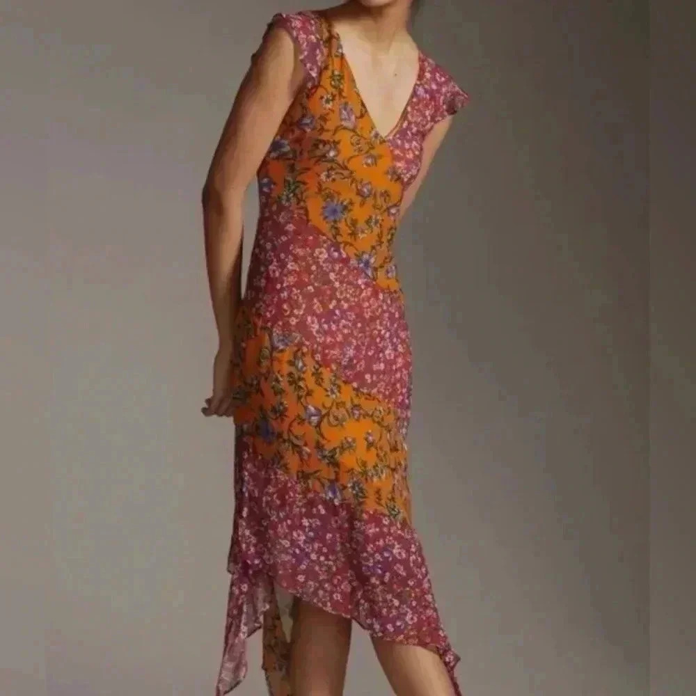 Anthropologie Patchwork Slip Dress Handkerchief‎ Cottagecore Hippie Fairy Indie